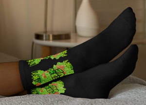 SOCKS: GREEN & ORANGE GLADIOLUS BOUQUET -uniSex