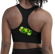 SPORTS BRA: GREEN & ORANGE GLADIOLUS BOUQUET -(BLACK)