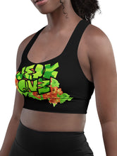 SPORTS BRA: GREEN & ORANGE GLADIOLUS BOUQUET -(BLACK)