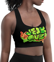 SPORTS BRA: GREEN & ORANGE GLADIOLUS BOUQUET -(BLACK)