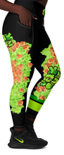 LEGGINGS (with Pockets): GREEN & ORANGE GLADIOLUS BOUQUET  -Crossover