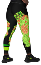 LEGGINGS (with Pockets): GREEN & ORANGE GLADIOLUS BOUQUET  -Crossover