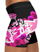 GYM SHORTS: PINK ROSES BOUQUET -(BLACK)