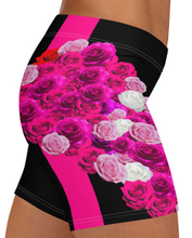GYM SHORTS: PINK ROSES BOUQUET -(BLACK)