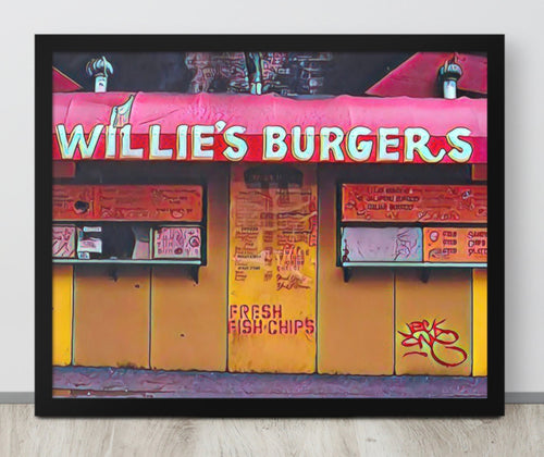 FRAMED POSTER: WILLIE'S BURGERS: Harlem Streets -The Art Collection