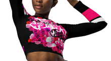 LONG SLEEVE CROP TOP: PINK ROSES BOUQUET -(BLACK)