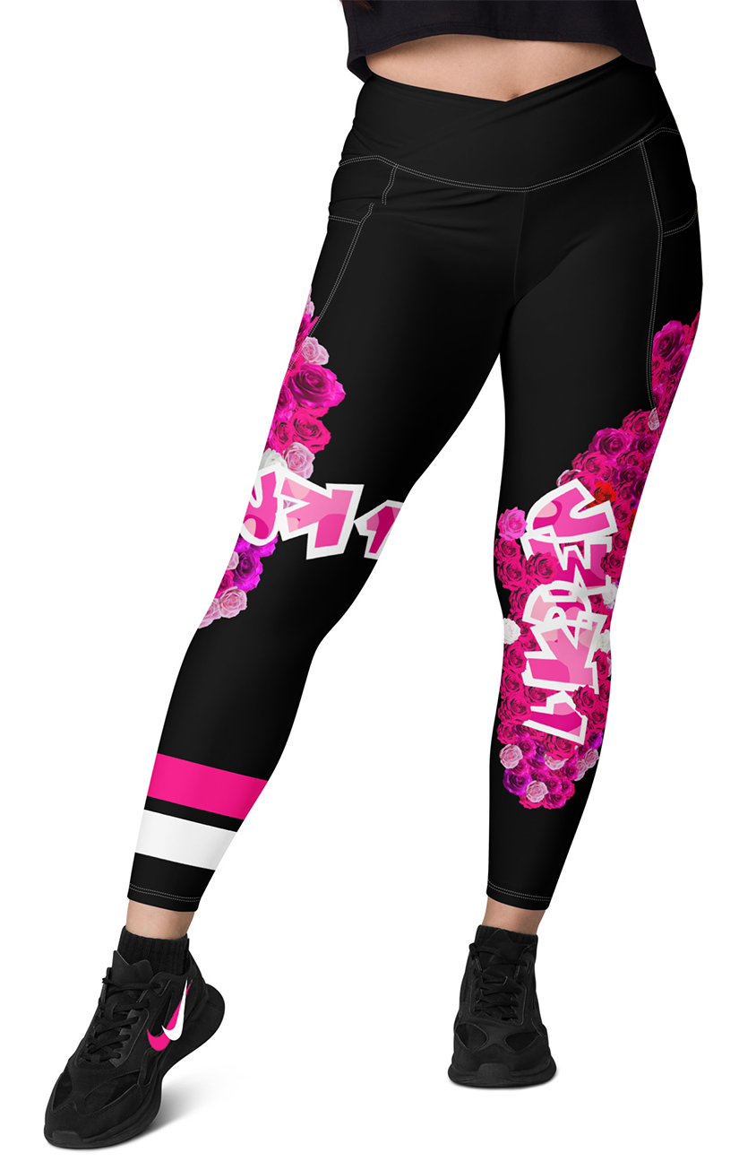 LEGGINGS (with Pockets): PINK ROSES BOUQUET -Crossover