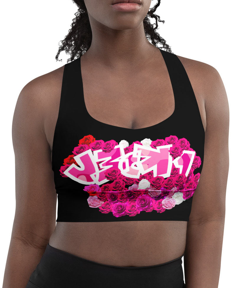 SPORTS BRA: PINK ROSES BOUQUET