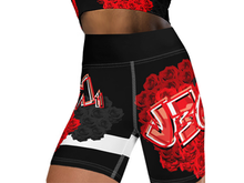 YOGA SHORTS: RED ROSES BOUQUET -(BLACK)