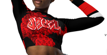 LONG SLEEVE CROP TOP: RED ROSES BOUQUET - (BLACK)