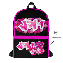 BACKPACK (Premium): PINK ROSES BOUQUET -uniSex (BLACK)