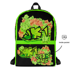 BACKPACK (Premium): GREEN & ORANGE GLADIOLUS BOUQUET - (BLACK)