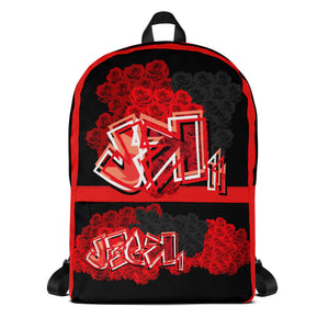 BACKPACK (Premium): RED ROSES BOUQUET -uniSex (BLACK)