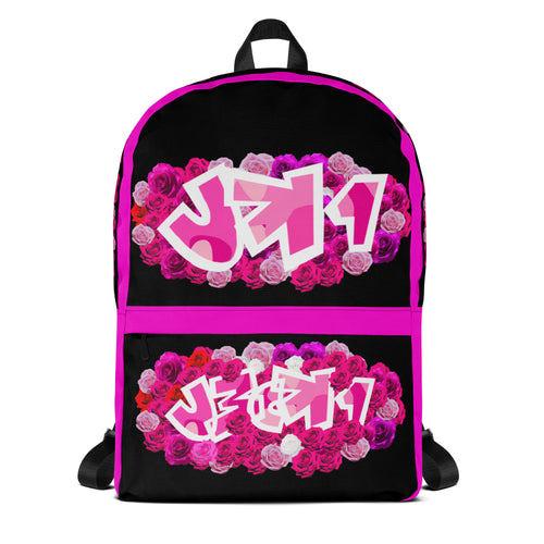 BACKPACK (Premium): PINK ROSES BOUQUET -uniSex (BLACK)