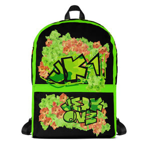 BACKPACK (Premium): GREEN & ORANGE GLADIOLUS BOUQUET - (BLACK)
