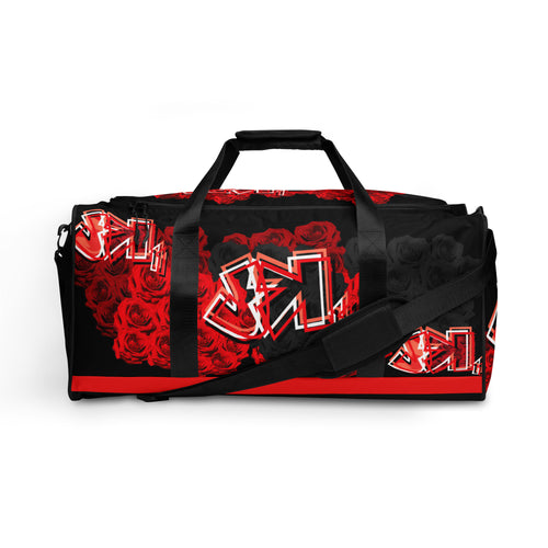 GYM DUFFLE BAG (Premium): RED ROSES BOUQUET -uniSex (BLACK)