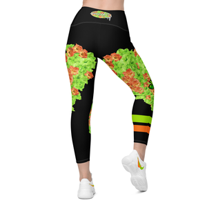 LEGGINGS (with Pockets): GREEN & ORANGE GLADIOLUS BOUQUET  -Crossover2
