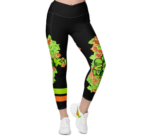 LEGGINGS (with Pockets): GREEN & ORANGE GLADIOLUS BOUQUET  -Crossover2