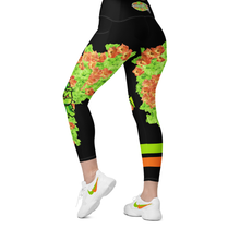 LEGGINGS (with Pockets): GREEN & ORANGE GLADIOLUS BOUQUET  -Crossover2