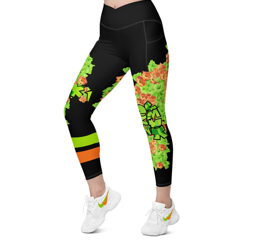 LEGGINGS (with Pockets): GREEN & ORANGE GLADIOLUS BOUQUET  -Crossover2