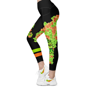 LEGGINGS (with Pockets): GREEN & ORANGE GLADIOLUS BOUQUET  -Crossover2