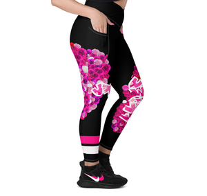 LEGGINGS (with Pockets): PINK ROSES BOUQUET -Crossover