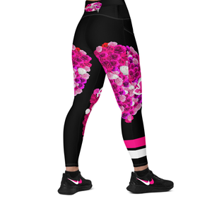 LEGGINGS (with Pockets): PINK ROSES BOUQUET -Crossover