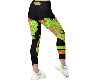 LEGGINGS (with Pockets): GREEN & ORANGE GLADIOLUS BOUQUET  -Crossover2