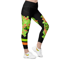 LEGGINGS (with Pockets): GREEN & ORANGE GLADIOLUS BOUQUET  -Crossover2