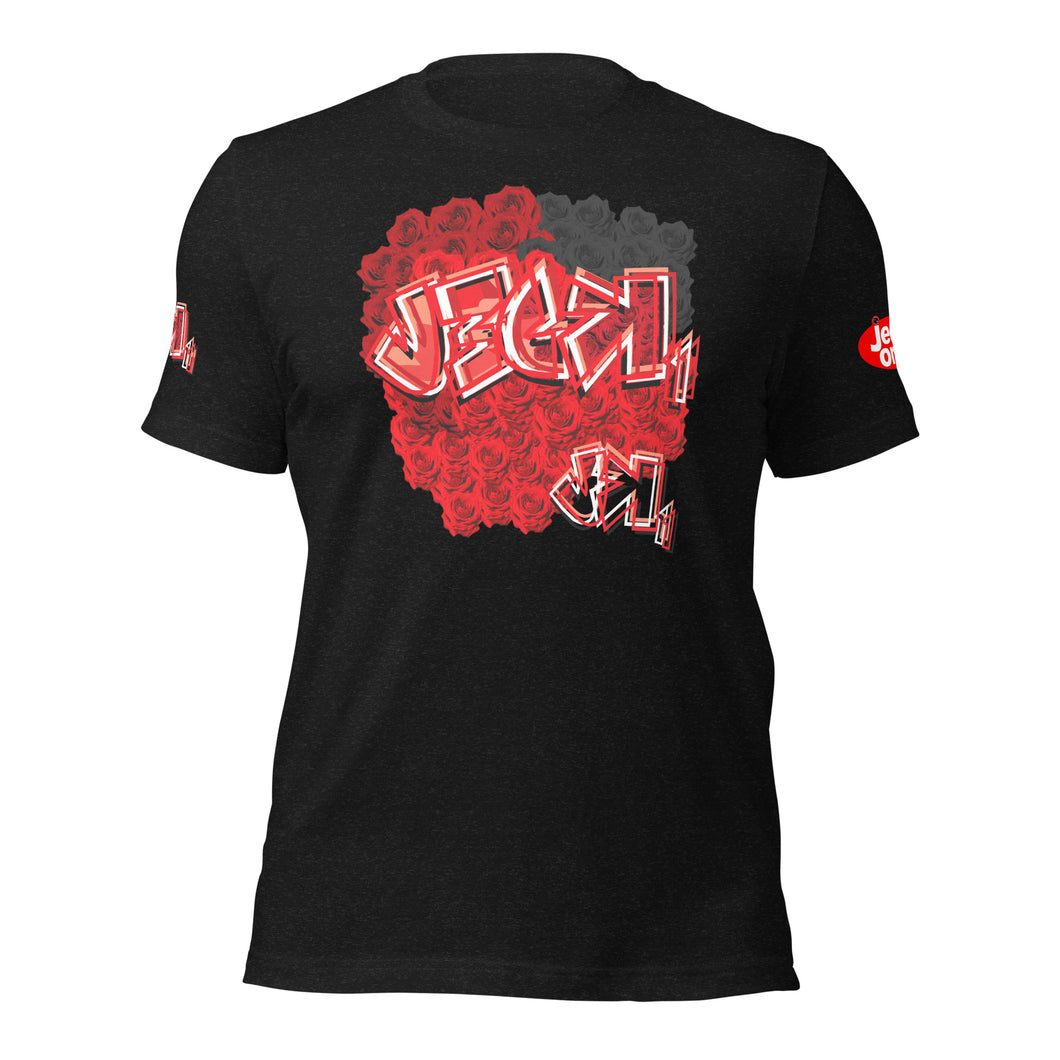 SHORT SLEEVE TEE SHIRT: RED ROSES BOUQUET -uniSex