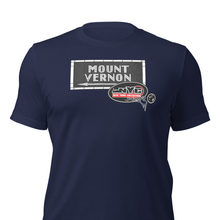 Navy blue t-shirt with 'Mount Vernon' text and logo on a white background