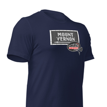 Navy blue t-shirt with 'Mount Vernon' and 'NYC' graphics on a white background