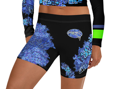 GYM SHORTS:  DELPHINIUMS BOUQUET -(BLACK)