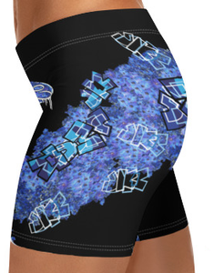 GYM SHORTS:  DELPHINIUMS BOUQUET -(BLACK)