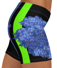 GYM SHORTS:  DELPHINIUMS BOUQUET -(BLACK)