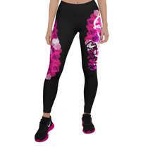 LEGGINGS: PINK ROSES BOUQUET -(BLACK)
