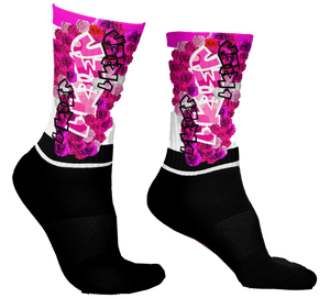 SOCKS: PINK ROSES BOUQUET -uniSex