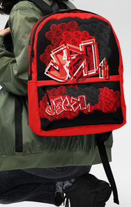 BACKPACK (Premium): RED ROSES BOUQUET -uniSex (BLACK)