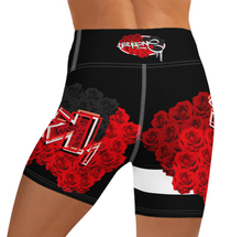 YOGA SHORTS: RED ROSES BOUQUET -(BLACK)