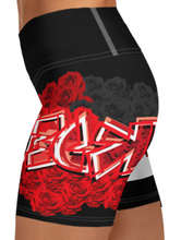 YOGA SHORTS: RED ROSES BOUQUET -(BLACK)