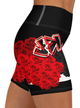 YOGA SHORTS: RED ROSES BOUQUET -(BLACK)