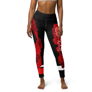 YOGA LEGGINGS: RED ROSES BOUQUET -(BLACK)