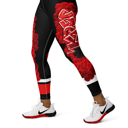 YOGA LEGGINGS: RED ROSES BOUQUET -(BLACK)