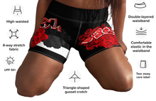 YOGA SHORTS: RED ROSES BOUQUET -(BLACK)