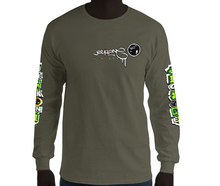 LONG SLEEVE TEE (uniSex): GreenNeonCamoDrip -flipped